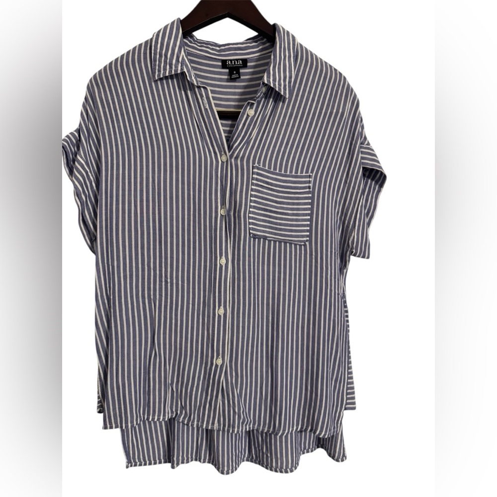 A.N.A Striped Blue Top Size Small